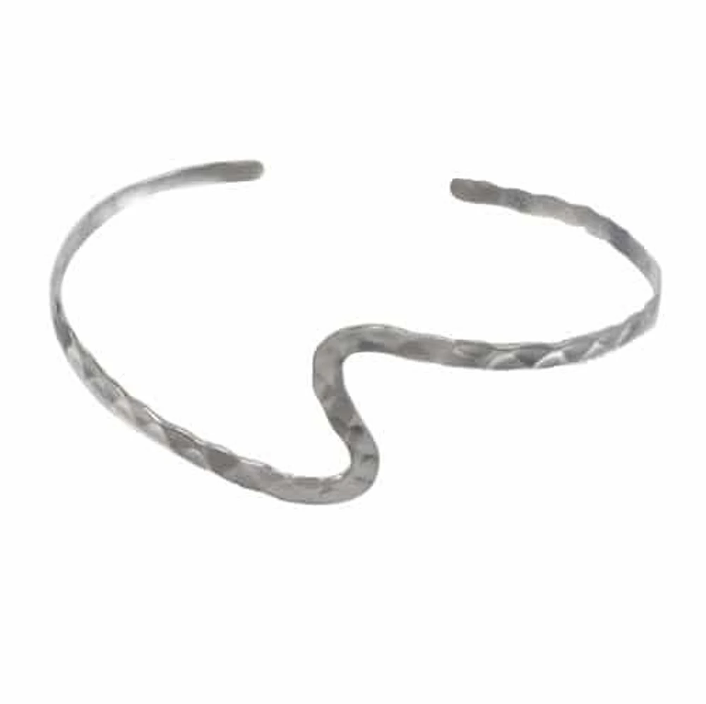 Sterling Silver Bangle With Wave Design And Hammered Finish. Approx Size: 23mm Width