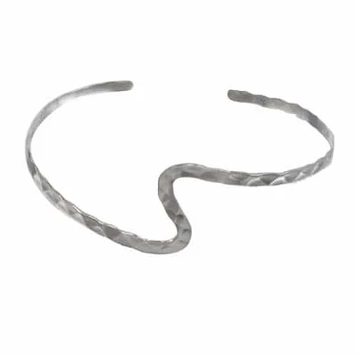 Sterling Silver Bangle With Wave Design And Hammered Finish. Approx Size: 23mm Width