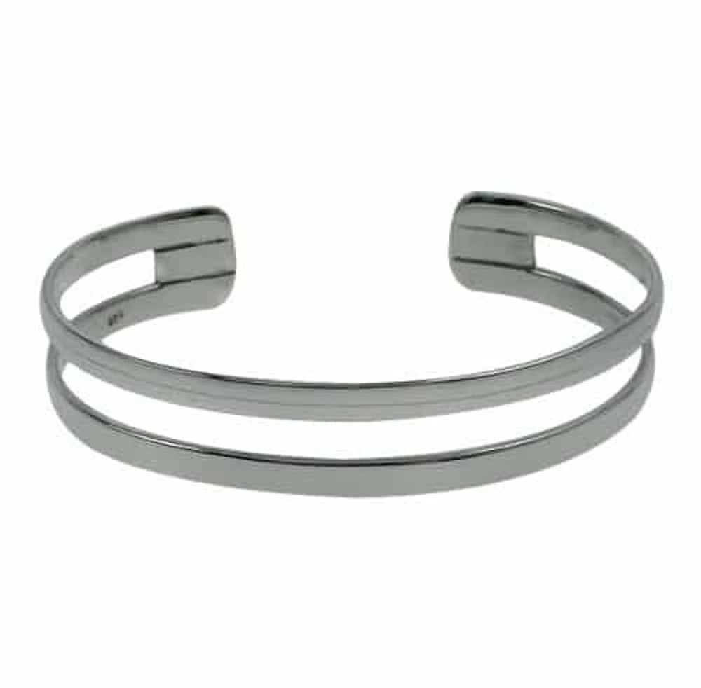 Sterling Silver, Fancy Style Bangle With Double Bar Design. Approx Size: 12mm Width