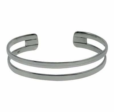 Sterling Silver, Fancy Style Bangle With Double Bar Design. Approx Size: 12mm Width