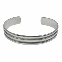 Sterling Silver, Flat, Fancy Style Bangle With Line Design. Approx Size: 12mm Width