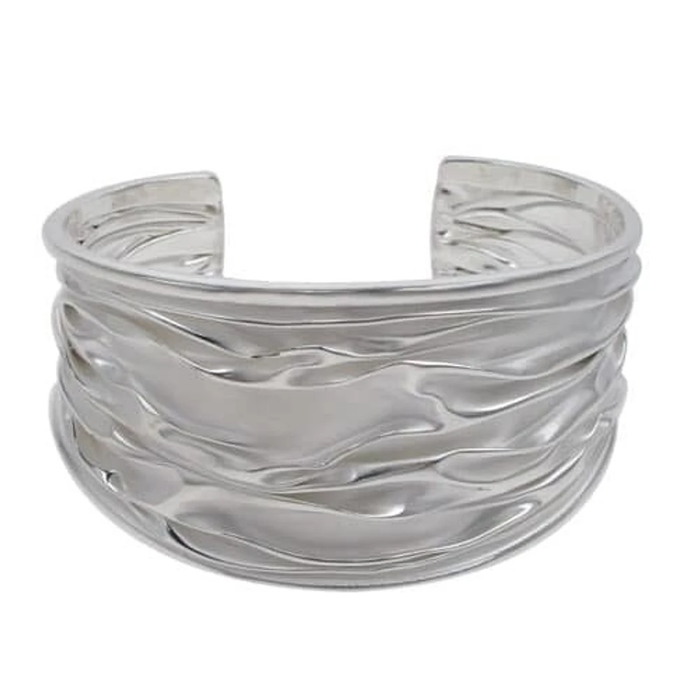 Sterling Silver, Ripple Bangle With Matte Finished, 33mm Width