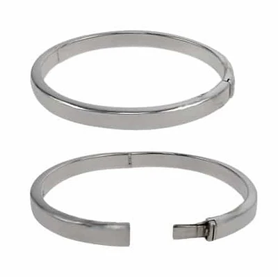 Sterling Silver, Plain Style, Smooth, Flat Round Baby Bangle. Approx Size: 50mm D X 5mm W X 3mm T