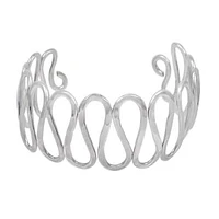 Sterling Silver, Wavy Design Bangle With Hammered Finish. Approx Size: 28mm Width