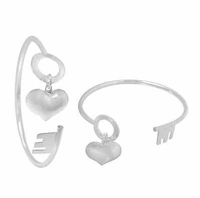 Sterling Silver, Key Bangle With Heart Charm. Approx Charm Size: 14mm L X 18mm W X 12.5Mm T. (2.5mm Band)