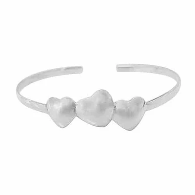 Sterling Silver, Hearts Charm Cuff Bangle. Approx Size: 57mm D X 3mm W(Bar) And 15mm L X 28mm W(Hearts)