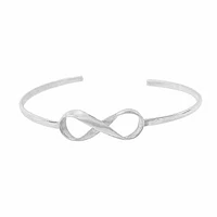 Sterling Silver, Infinity Charm Cuff Bangle. Approx Size: 60Mm D X 2Mm W(Bar) And 8Mm L X 23Mm(Infinity Charm).