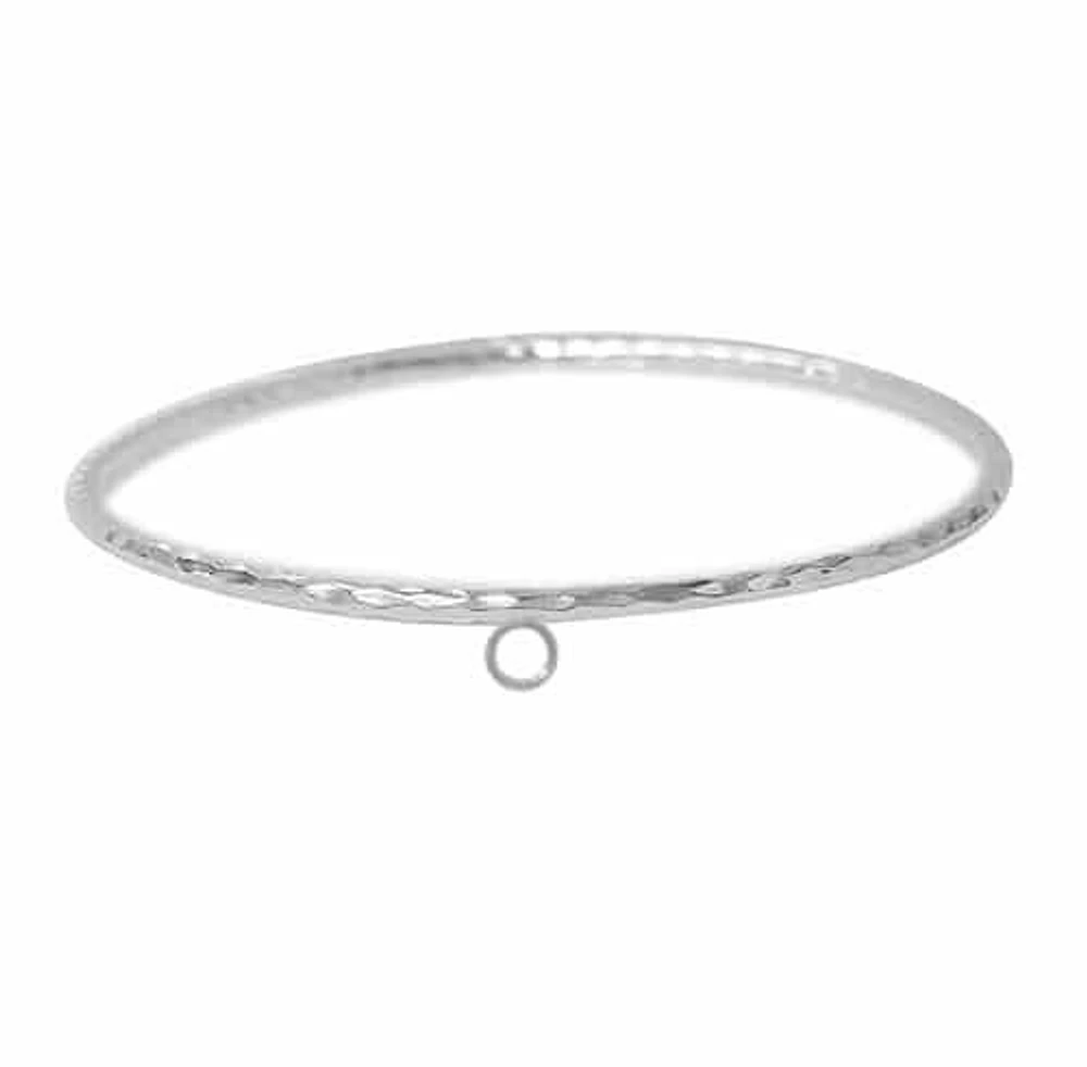 Sterling Silver, Hammered Style Round Bangle With 4mm Loop. Approximate Bangle Size: 67mm Diameter X 2mm Thickness