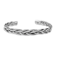 Sterling Silver, Braided Style Cuff Bangle. Approx Size: 8mm Width X 3mm Thickness