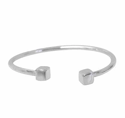 Sterling Silver Cuff Bangle With 6X6mm Cube Bead