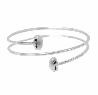 Sterling Silver, Double Oval Bead Bangle. Approx Size: 25mm Width X 2mm Thickness