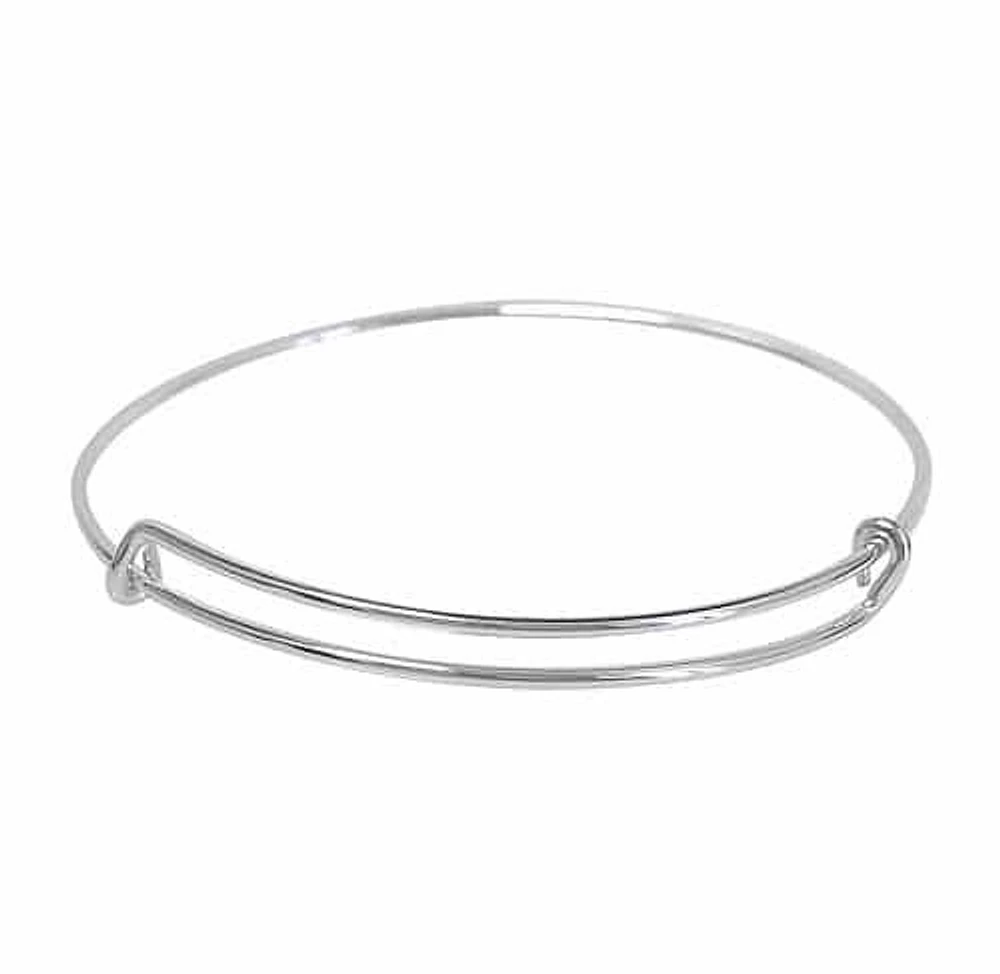 Sterling Silver, Adjustable Round Bangle. Approx Inner Dimensions: 65mm Diameter X 1.5mm Thickness