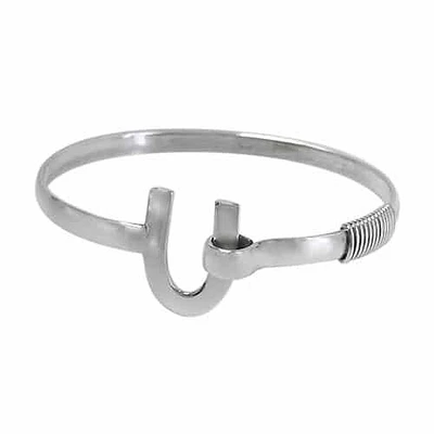 Sterling Silver, Horseshoe Charm Bangle. Approx Charm Size: 21mm L X 15mm W X 1mm T