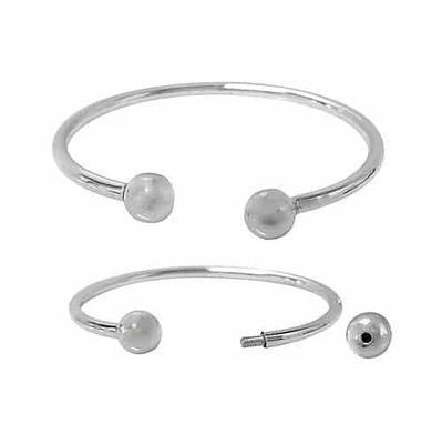 Sterling Silver Cuff Bangle With 6mm Screw Ball Bead. Approximate Bar Size: 3mm Thickness