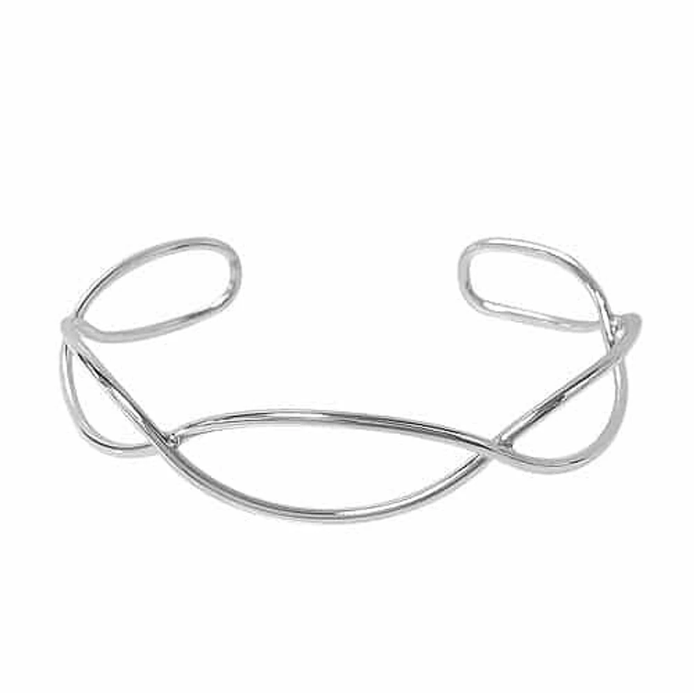 Sterling Silver Cuff Bangle With Wavy Design. Approx Size: 12mm Width X 2mm Thickness