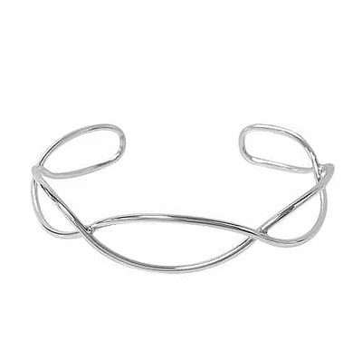 Sterling Silver Cuff Bangle With Wavy Design. Approx Size: 12mm Width X 2mm Thickness