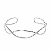 Sterling Silver Cuff Bangle With Wavy Design. Approx Size: 12mm Width X 2mm Thickness