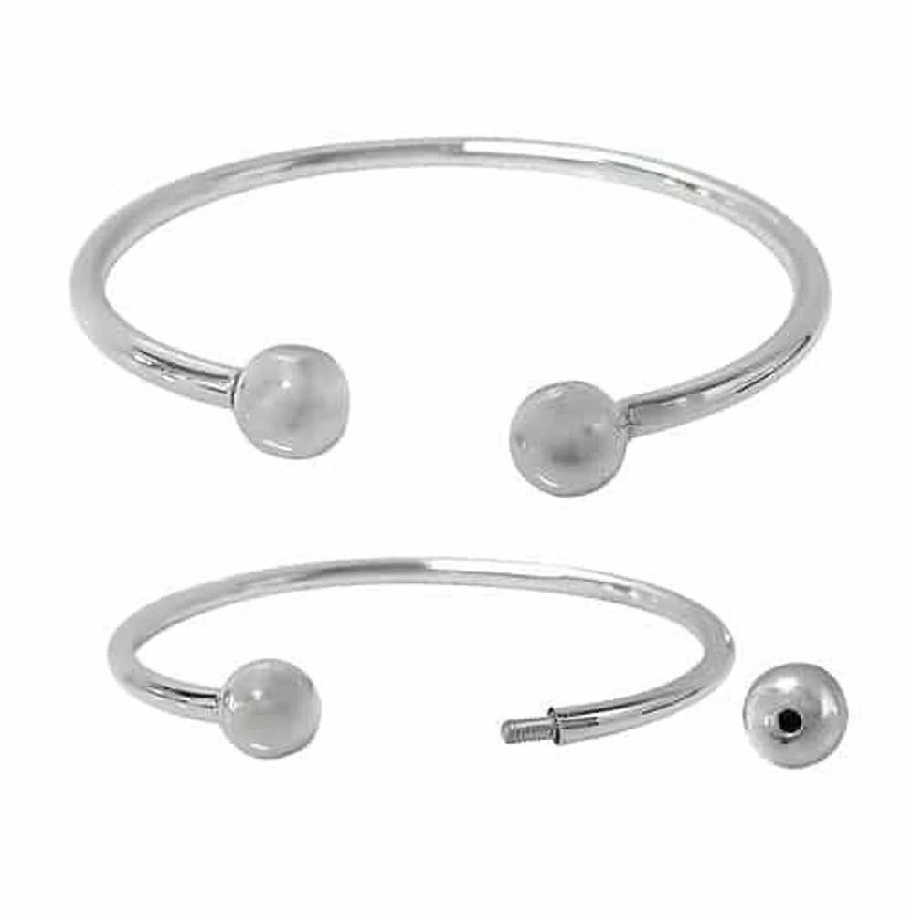 Sterling Silver Cuff Bangle With 10mm Screw Ball Bead. Approximate Bar Size: 3mm Thickness