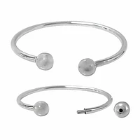 Sterling Silver Cuff Bangle With 10mm Screw Ball Bead. Approximate Bar Size: 3mm Thickness