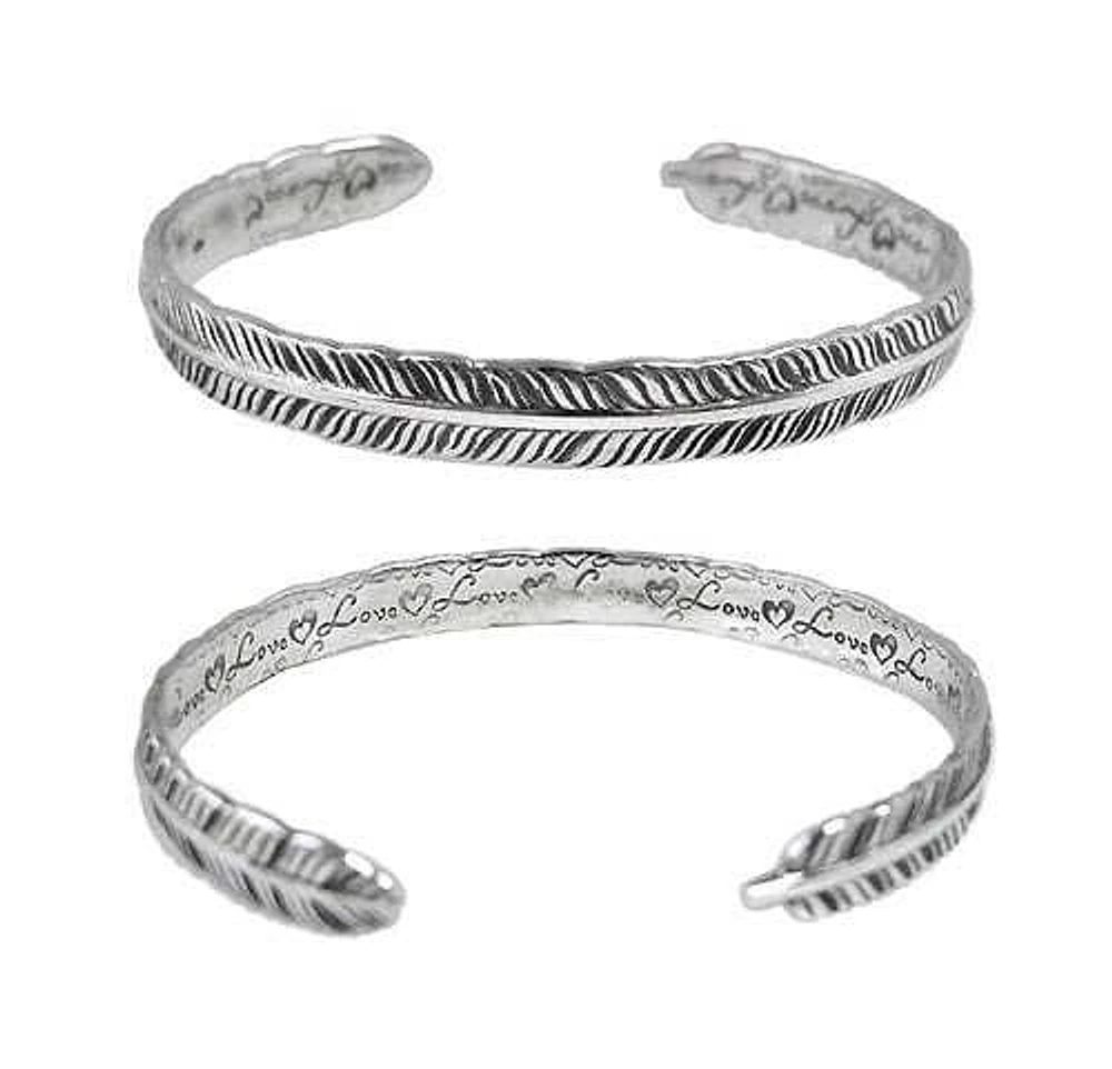 Sterling Silver, Feather Bangle With Words. Approximate Size: 7mm Width X 2mm Thickness