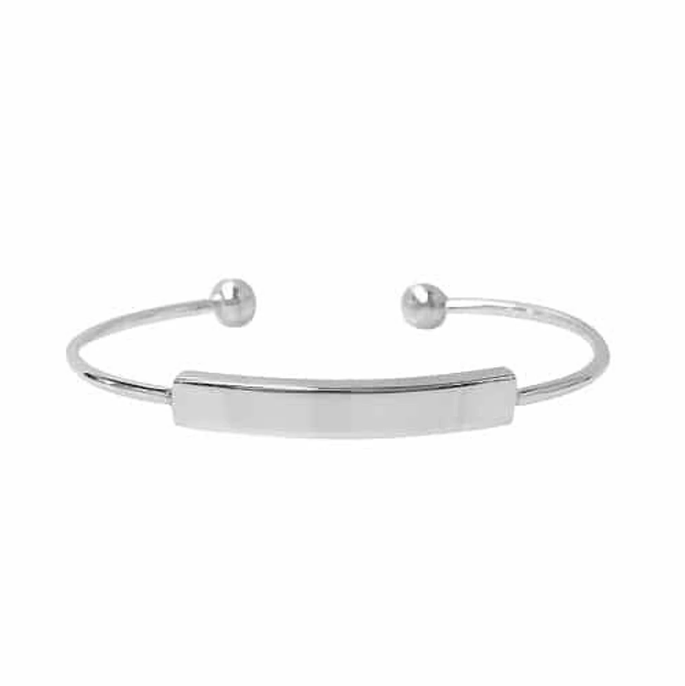 Sterling Silver Bangle With A Curved Rectangular Bar And 6mm Ball Bead. Approximate Size: 6mm Width