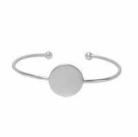 Sterling Silver Bangle With Flat Round Tag And 5mm Ball Beads. Approximate Tag Size: 19mm Diameter X 2mm Thickness