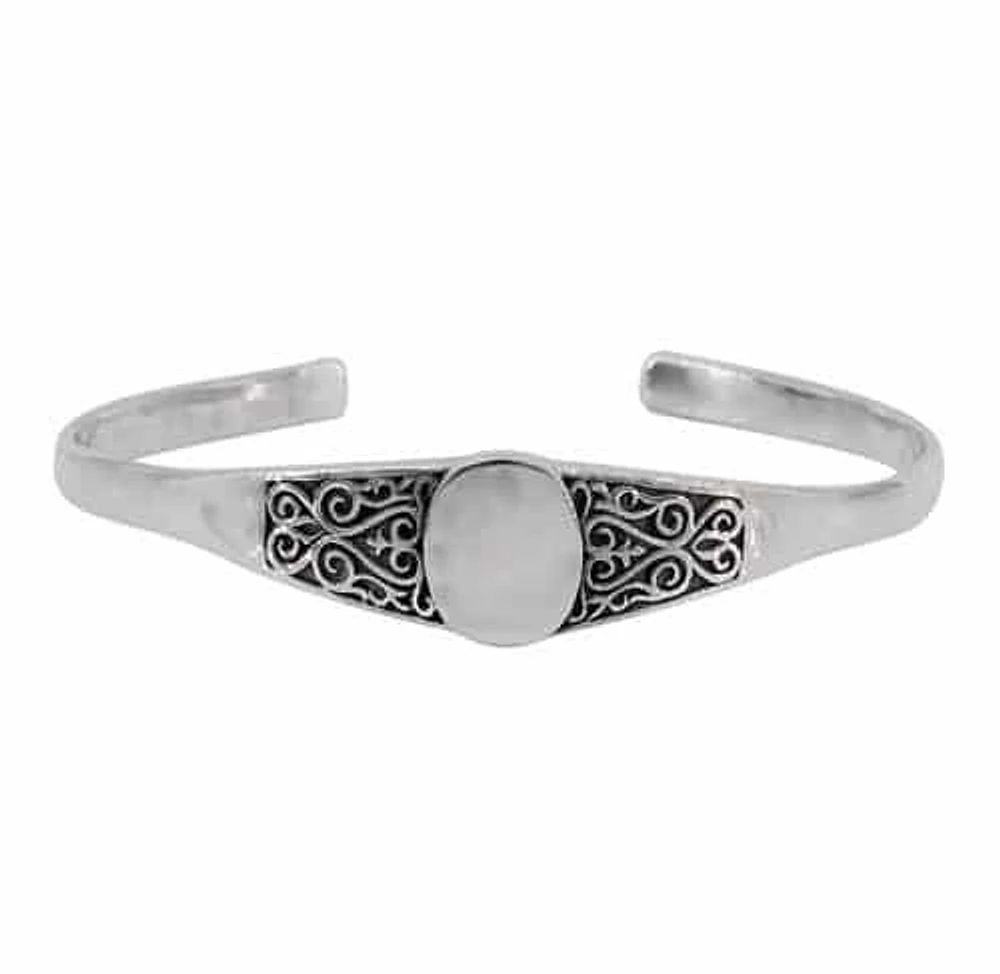 Sterling Silver, Signet Bangle With Filigree, Outer Dimensions 63mm D X 13mm W