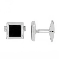 Silver With Rhodium, Cufflink With Onyx