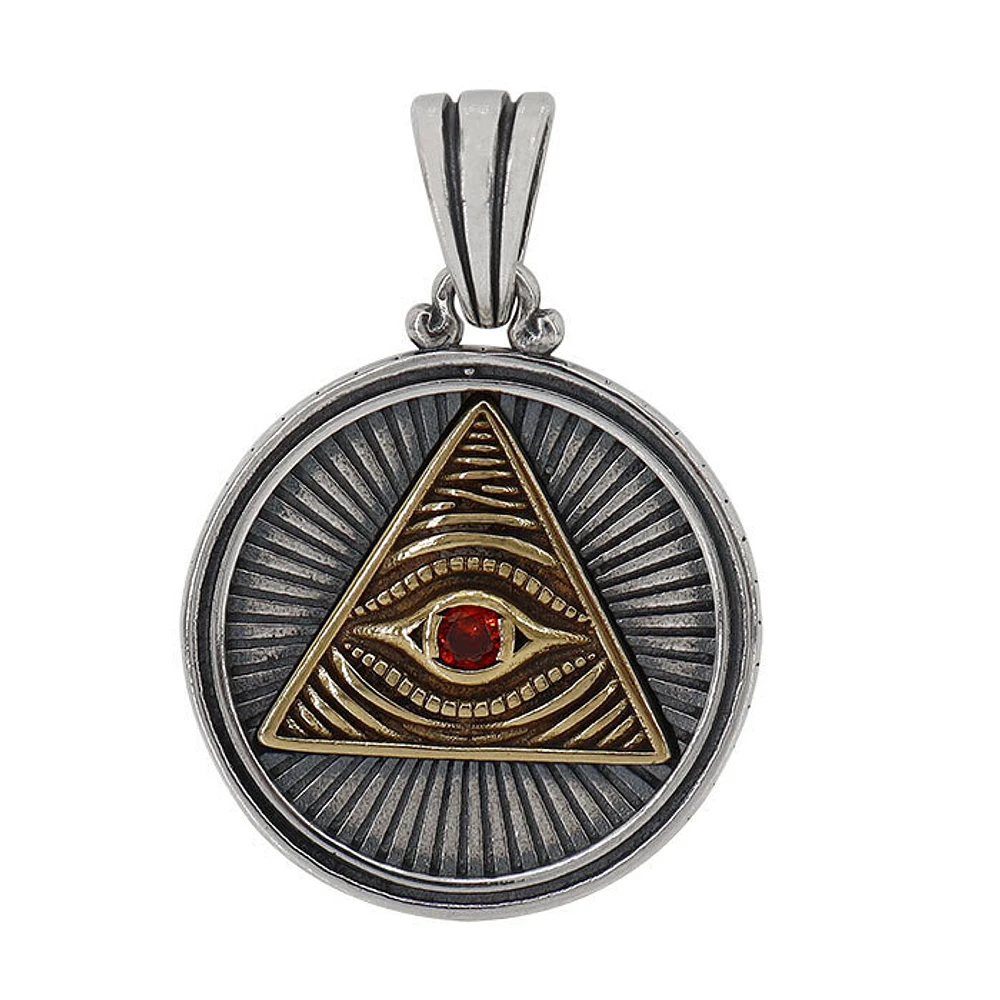 Sterling Silver With Bronze, 25mm Evil Eye Pendant With Cubic Zirconia