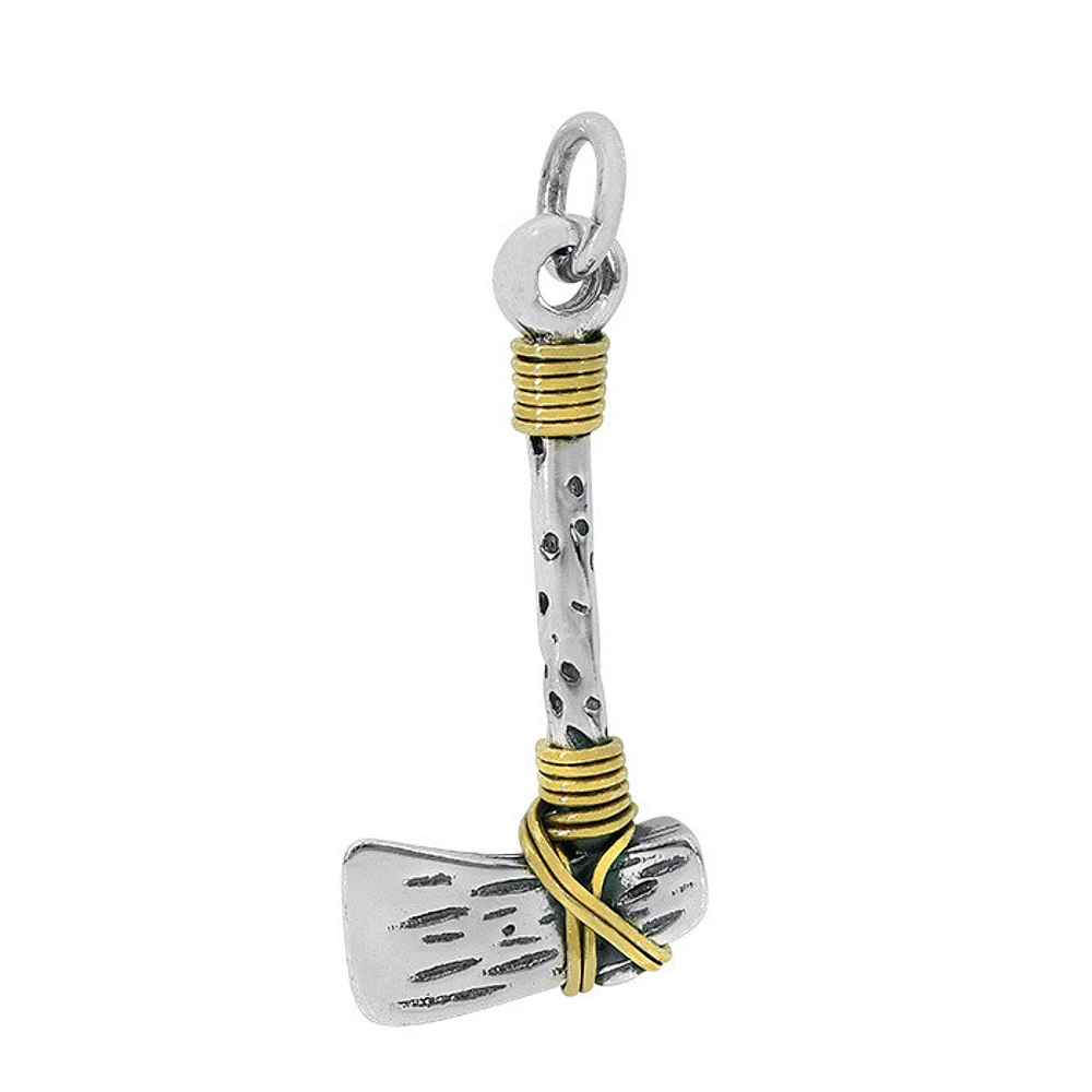 Sterling Silver, 2 Tone Axe Pendant With 6mm Loop, 14X25mm