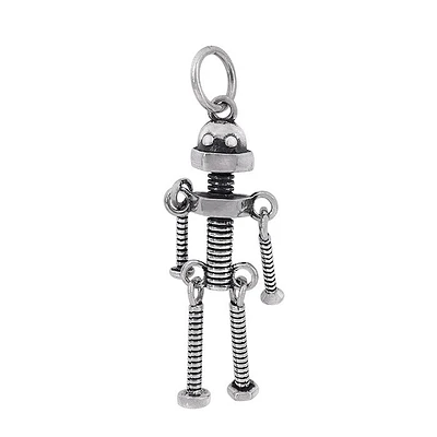 Sterling Silver, 9X12mm Robot Pendant With 5mm Loop