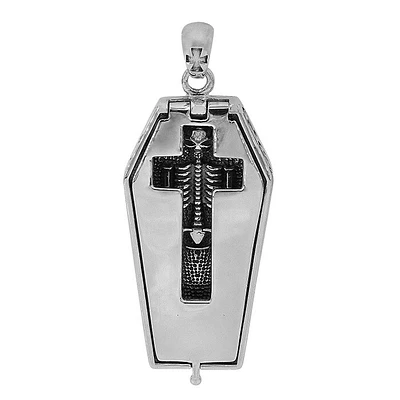 Sterling Silver, 25X47mm Openable Coffin Pendant