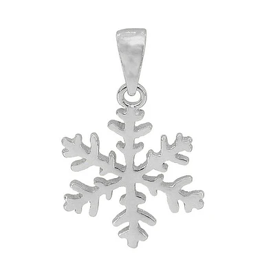 Sterling Silver With Rhodium, 14mm Snowflake Pendant, 1mm Thickness