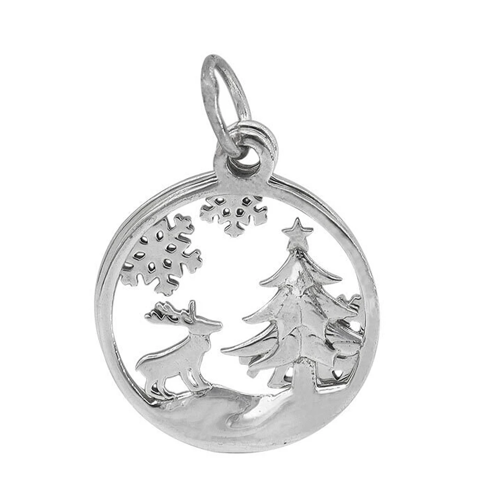 Sterling Silver, 18mm Double Pendant With Snowflake