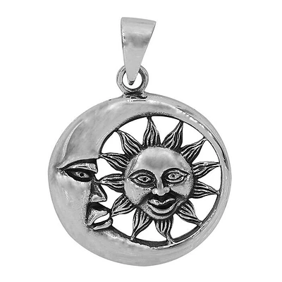 Sterling Silver, 27mm Sun And Crescent Moon Pendant