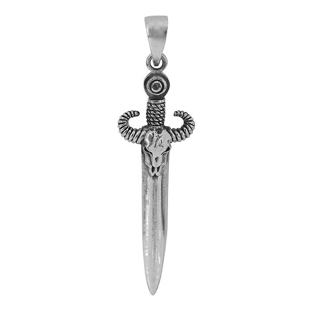 Sterling Silver, Ram Skull Sword Pendant