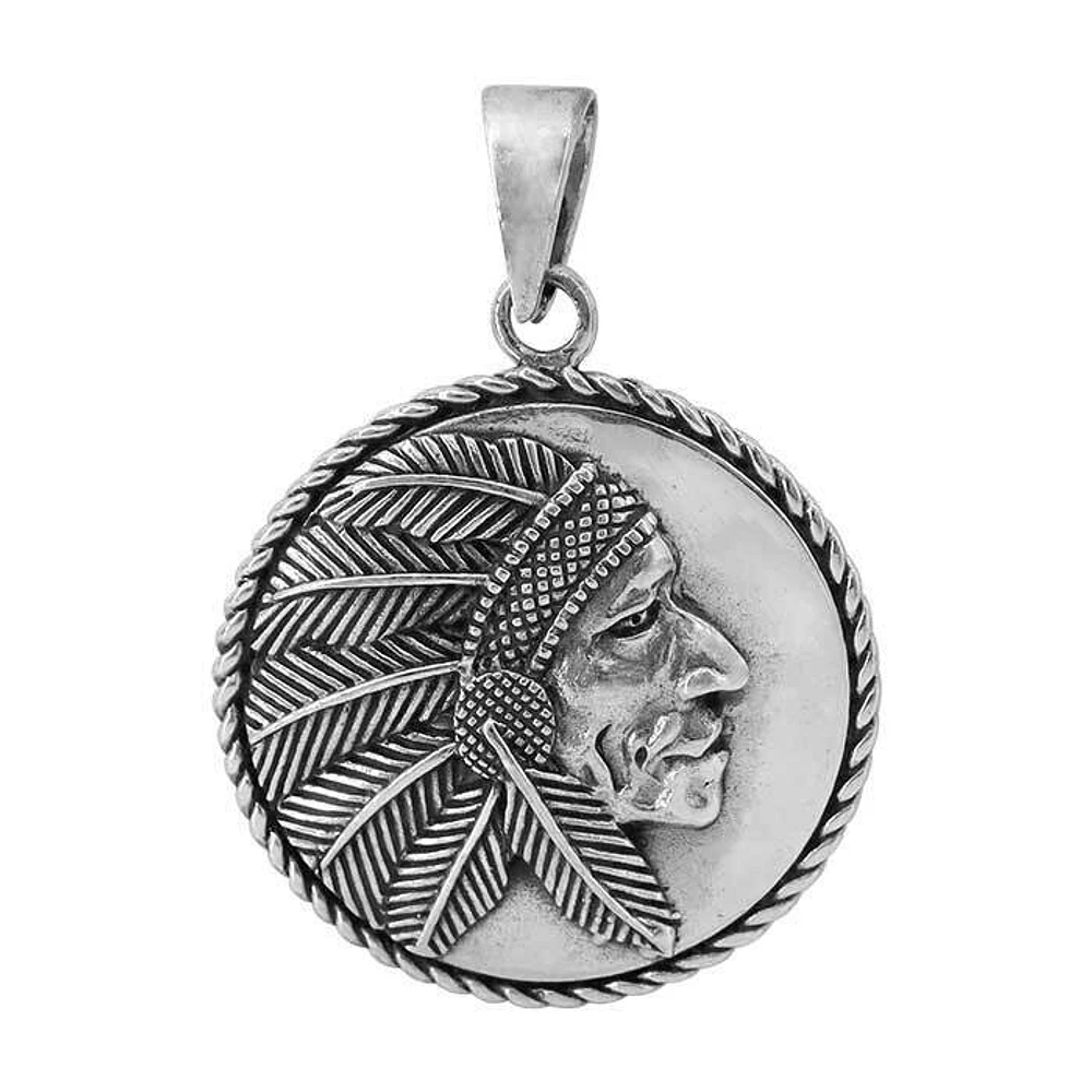 Sterling Silver, 26mm Indian Chief Head Pendant