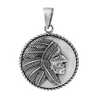 Sterling Silver, 26mm Indian Chief Head Pendant