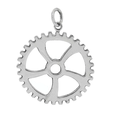 Sterling Silver, 29mm Gear Pendant, 1mm Thickness