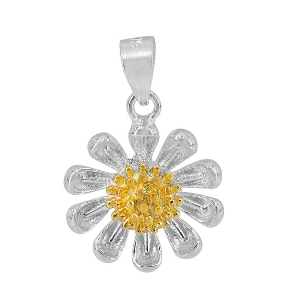Sterling Silver, 2 Tone 12mm Flower Pendant