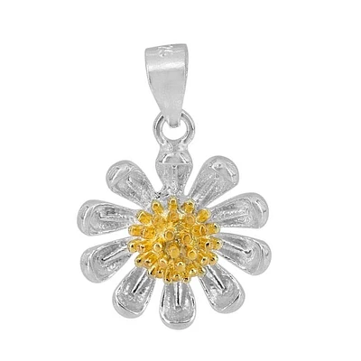 Sterling Silver, 2 Tone 12mm Flower Pendant