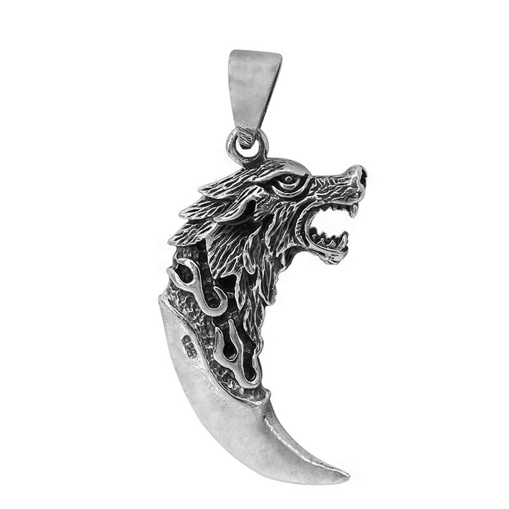 Sterling Silver, 31X17mm Wolf Pendant