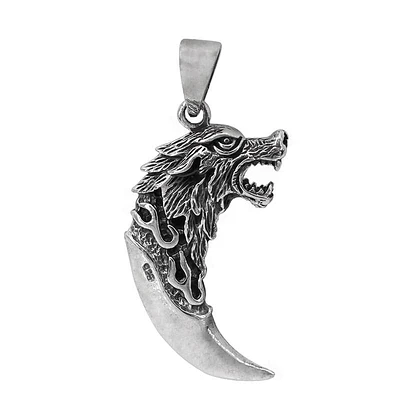 Sterling Silver, 31X17mm Wolf Pendant