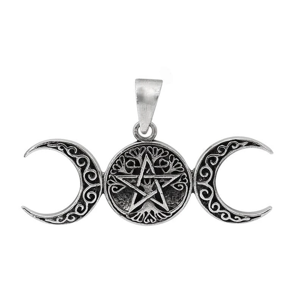 Sterling Silver, Triple Moon Goddess Pendant, 42X15mm