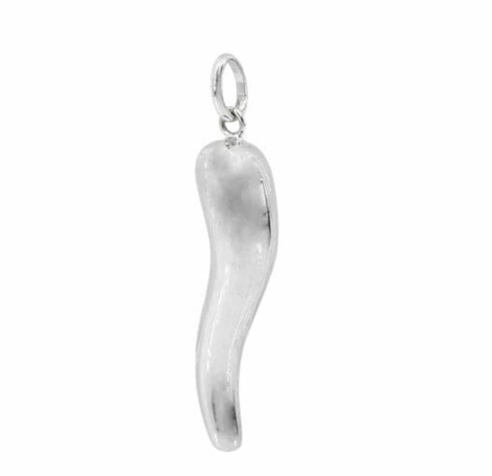 Sterling Silver With Rhodium, 31X10mm Italian Horn Pendant