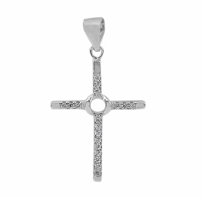 Sterling Silver With Rhodium, Cubic Zirconia Cross Pendant