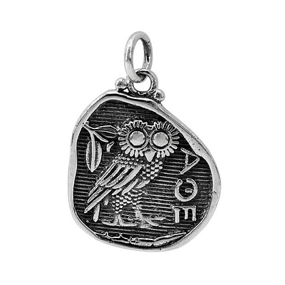 Sterling Silver, Athena Minerva Owl Coin Pendant