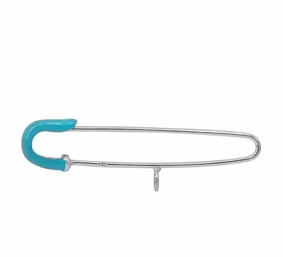 Sterling Silver, Blue Safety Pin With 4mm Loop, 42X14mm