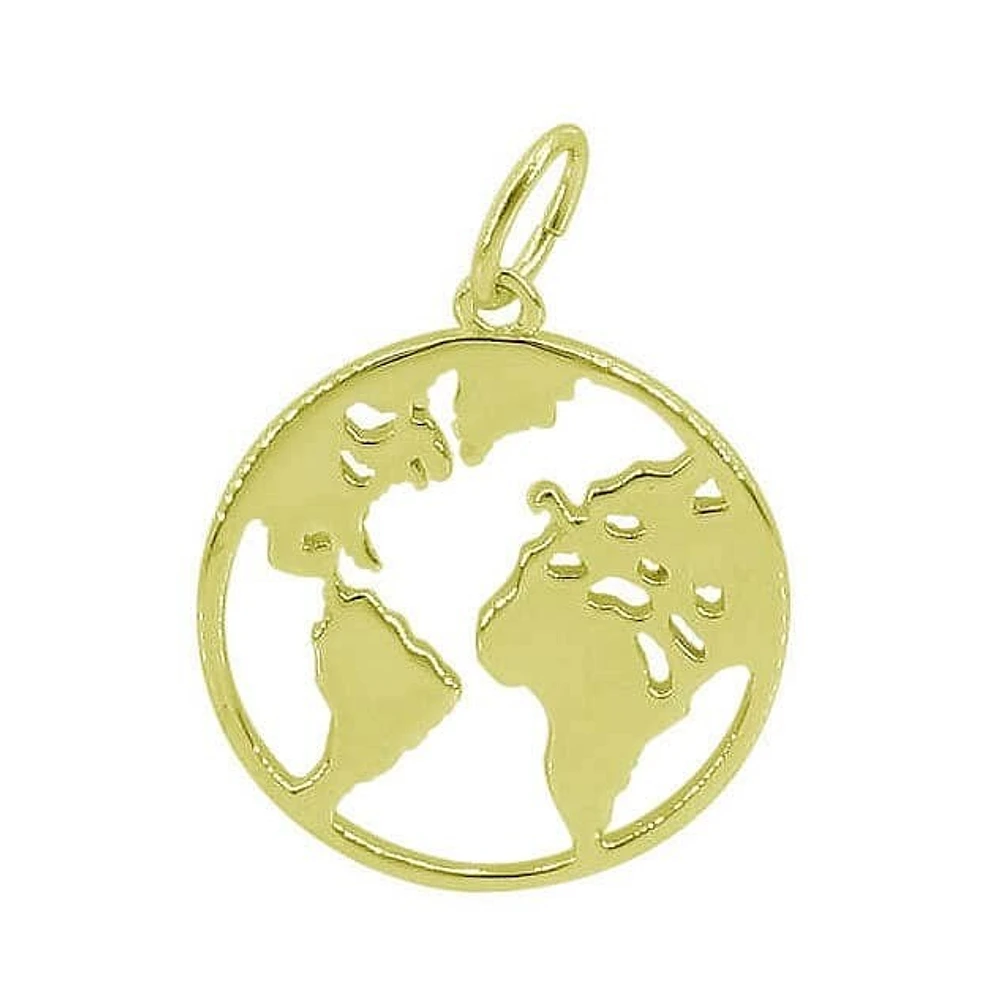 Sterling Silver With Gold, World Map Pendant, 17mm (Outer Diameter)