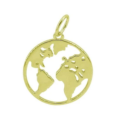 Sterling Silver With Gold, World Map Pendant, 17mm (Outer Diameter)